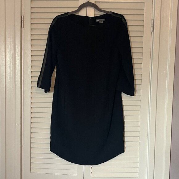 Vince women's long-sleeved dress sheath leather trim black 2 - Picture 3 of 12